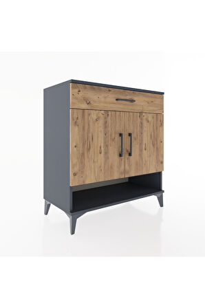 Hyperion Şifonyer Tek Raflı Tek Çekmeceli 2 Kapaklı 88x44x96 Antrasit-Çam