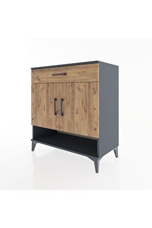 Hyperion Şifonyer Tek Raflı Tek Çekmeceli 2 Kapaklı 88x44x96 Antrasit-Çam