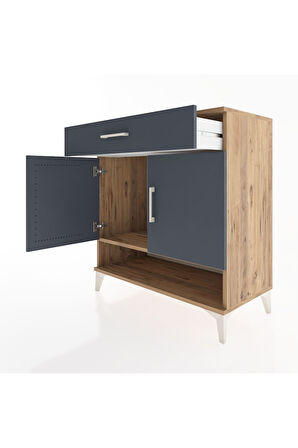 Hyperion Şifonyer Tek Raflı Tek Çekmeceli 2 Kapaklı 88x44x96 Çam-Antrasit