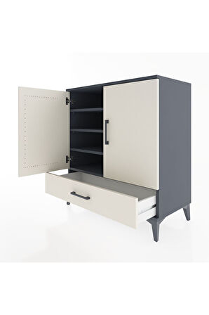 Hyperion Şifonyer 4 Raflı Tek Çekmeceli 2 Kapaklı 88x44x96 Antrasit-Aytaşı