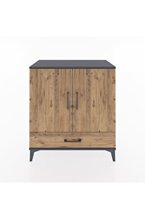 Hyperion Şifonyer 4 Raflı Tek Çekmeceli 2 Kapaklı 88x44x96 Antrasit-Çam