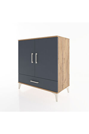 Hyperion Şifonyer 4 Raflı Tek Çekmeceli 2 Kapaklı 88x44x96 Çam-Antrasit