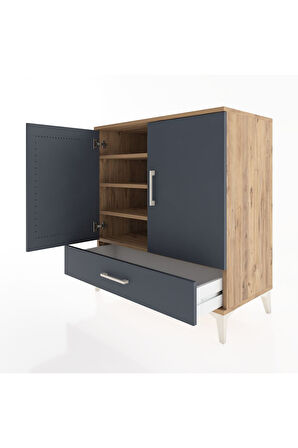 Hyperion Şifonyer 4 Raflı Tek Çekmeceli 2 Kapaklı 88x44x96 Çam-Antrasit