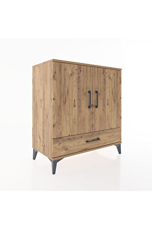 Hyperion Şifonyer 4 Raflı Tek Çekmeceli 2 Kapaklı 88x44x96 Çam-Çam