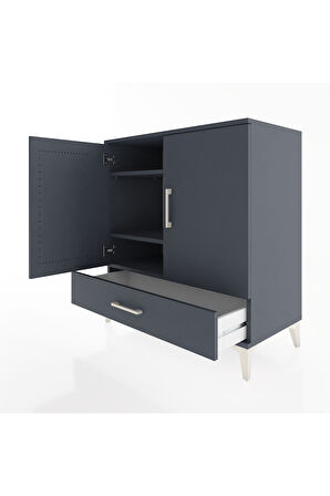 Hyperion Şifonyer 3 Raflı Tek Çekmeceli 2 Kapaklı 88x44x96 Antrasit-Antrasit