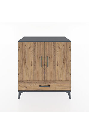 Hyperion Şifonyer 3 Raflı Tek Çekmeceli 2 Kapaklı 88x44x96 Antrasit-Çam