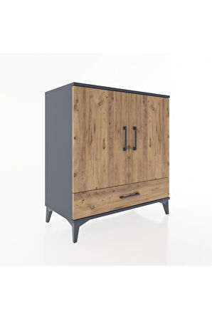 Hyperion Şifonyer 3 Raflı Tek Çekmeceli 2 Kapaklı 88x44x96 Antrasit-Çam