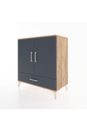 Hyperion Şifonyer 3 Raflı Tek Çekmeceli 2 Kapaklı 88x44x96 Çam-Antrasit