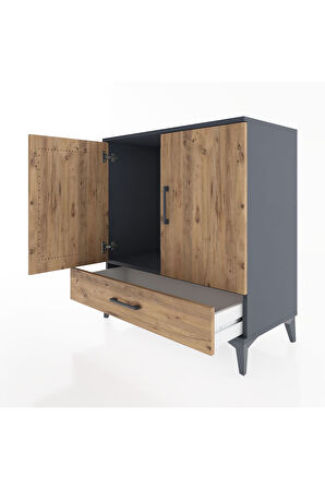 Hyperion Şifonyer Tek Raflı Tek Çekmeceli 2 Kapaklı 88x44x96 Antrasit-Çam