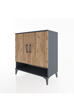 Hyperion Şifonyer 4 Raflı 2 Kapaklı 88x44x96 Antrasit-Çam