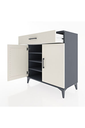 Hyperion Şifonyer 3 Raflı Tek Çekmeceli 2 Kapaklı 88x44x96 Antrasit-Aytaşı