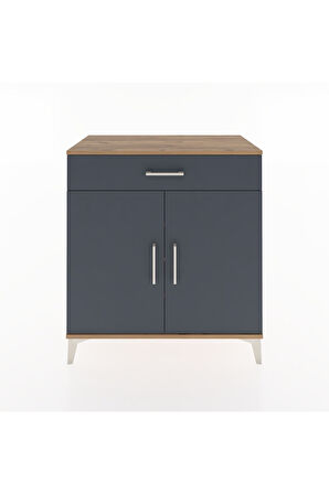 Hyperion Şifonyer 3 Raflı Tek Çekmeceli 2 Kapaklı 88x44x96 Çam-Antrasit