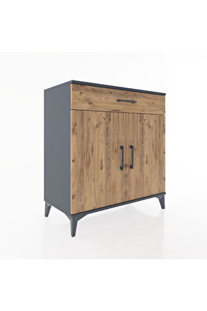 Hyperion Şifonyer 2 Raflı Tek Çekmeceli 2 Kapaklı 88x44x96 Antrasit-Çam