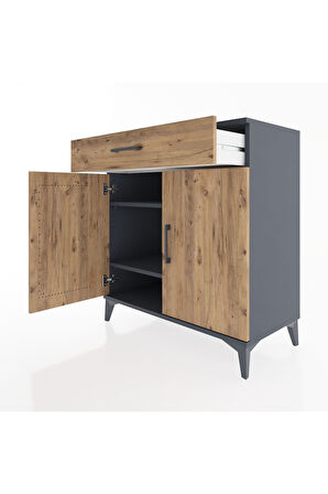 Hyperion Şifonyer 2 Raflı Tek Çekmeceli 2 Kapaklı 88x44x96 Antrasit-Çam