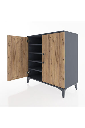 Hyperion Şifonyer 4 Raflı 2 Kapaklı 88x44x96 Antrasit-Çam