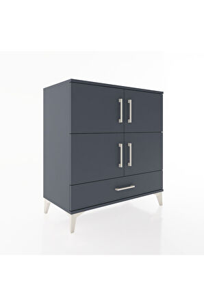 Hyperion Şifonyer 4 Raflı Tek Çekmeceli 4 Kapaklı 88x44x96 Antrasit-Antrasit