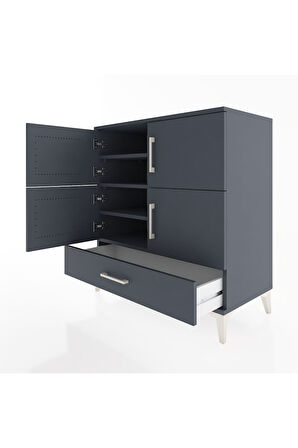 Hyperion Şifonyer 4 Raflı Tek Çekmeceli 4 Kapaklı 88x44x96 Antrasit-Antrasit
