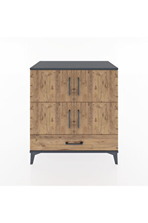 Hyperion Şifonyer 4 Raflı Tek Çekmeceli 4 Kapaklı 88x44x96 Antrasit-Çam