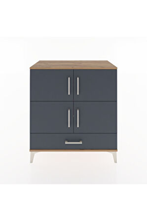 Hyperion Şifonyer 4 Raflı Tek Çekmeceli 4 Kapaklı 88x44x96 Çam-Antrasit