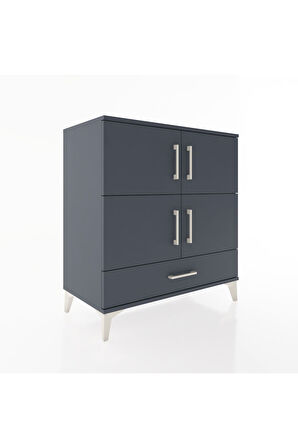 Hyperion Şifonyer 2 Raflı Tek Çekmeceli 4 Kapaklı 88x44x96 Antrasit-Antrasit