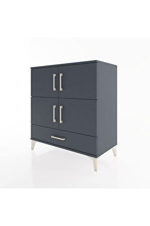 Hyperion Şifonyer 2 Raflı Tek Çekmeceli 4 Kapaklı 88x44x96 Antrasit-Antrasit