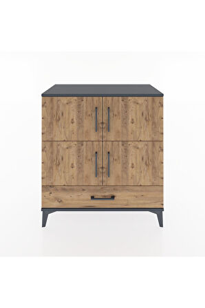 Hyperion Şifonyer 2 Raflı Tek Çekmeceli 4 Kapaklı 88x44x96 Antrasit-Çam