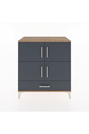 Hyperion Şifonyer 2 Raflı Tek Çekmeceli 4 Kapaklı 88x44x96 Çam-Antrasit