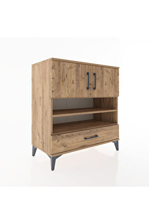 Hyperion Şifonyer 4 Raflı Tek Çekmeceli 2 Kapaklı 88x44x96 Çam-Çam