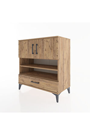 Hyperion Şifonyer 4 Raflı Tek Çekmeceli 2 Kapaklı 88x44x96 Çam-Çam