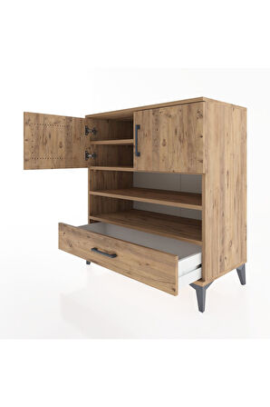 Hyperion Şifonyer 4 Raflı Tek Çekmeceli 2 Kapaklı 88x44x96 Çam-Çam