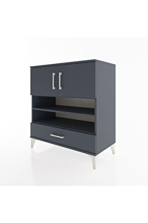 Hyperion Şifonyer 3 Raflı Tek Çekmeceli 2 Kapaklı 88x44x96 Antrasit-Antrasit