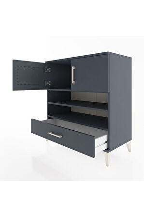 Hyperion Şifonyer 3 Raflı Tek Çekmeceli 2 Kapaklı 88x44x96 Antrasit-Antrasit