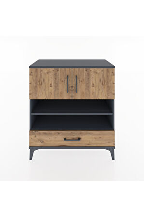 Hyperion Şifonyer 3 Raflı Tek Çekmeceli 2 Kapaklı 88x44x96 Antrasit-Çam