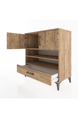 Hyperion Şifonyer 3 Raflı Tek Çekmeceli 2 Kapaklı 88x44x96 Çam-Çam