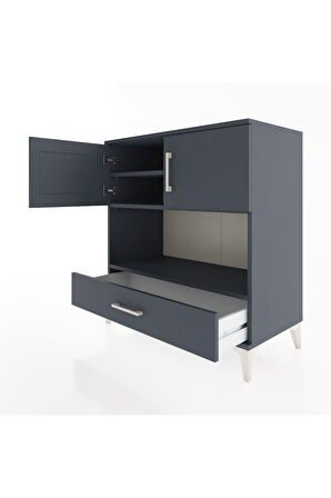 Hyperion Şifonyer 3 Raflı Tek Çekmeceli 2 Kapaklı 88x44x96 Antrasit-Antrasit