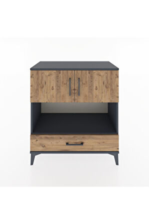 Hyperion Şifonyer 3 Raflı Tek Çekmeceli 2 Kapaklı 88x44x96 Antrasit-Çam