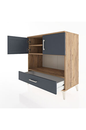 Hyperion Şifonyer 3 Raflı Tek Çekmeceli 2 Kapaklı 88x44x96 Çam-Antrasit