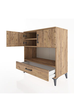 Hyperion Şifonyer 3 Raflı Tek Çekmeceli 2 Kapaklı 88x44x96 Çam-Çam