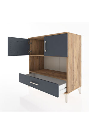 Hyperion Şifonyer 2 Raflı Tek Çekmeceli 2 Kapaklı 88x44x96 Çam-Antrasit