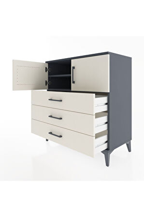 Hyperion Şifonyer 2 Raflı 3 Çekmeceli 2 Kapaklı 88x44x96 Antrasit-Aytaşı