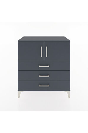 Hyperion Şifonyer 2 Raflı 3 Çekmeceli 2 Kapaklı 88x44x96 Antrasit-Antrasit