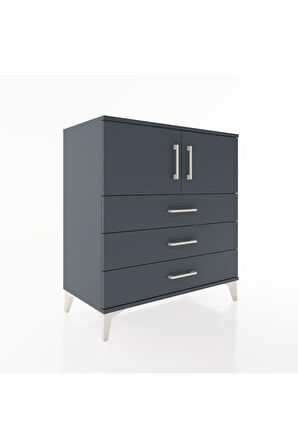 Hyperion Şifonyer 2 Raflı 3 Çekmeceli 2 Kapaklı 88x44x96 Antrasit-Antrasit