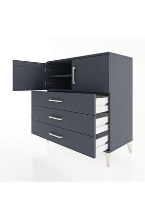 Hyperion Şifonyer 2 Raflı 3 Çekmeceli 2 Kapaklı 88x44x96 Antrasit-Antrasit