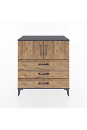 Hyperion Şifonyer 2 Raflı 3 Çekmeceli 2 Kapaklı 88x44x96 Antrasit-Çam