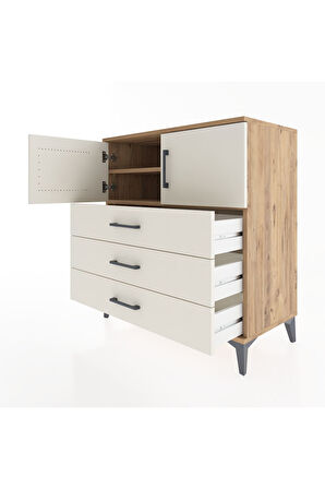 Hyperion Şifonyer 2 Raflı 3 Çekmeceli 2 Kapaklı 88x44x96 Çam-Aytaşı