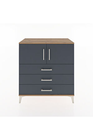 Hyperion Şifonyer 2 Raflı 3 Çekmeceli 2 Kapaklı 88x44x96 Çam-Antrasit