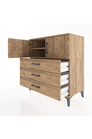 Hyperion Şifonyer 2 Raflı 3 Çekmeceli 2 Kapaklı 88x44x96 Çam-Çam