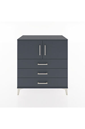 Hyperion Şifonyer Tek Raflı 3 Çekmeceli 2 Kapaklı 88x44x96 Antrasit-Antrasit