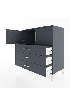 Hyperion Şifonyer Tek Raflı 3 Çekmeceli 2 Kapaklı 88x44x96 Antrasit-Antrasit