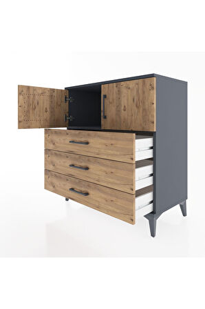 Hyperion Şifonyer Tek Raflı 3 Çekmeceli 2 Kapaklı 88x44x96 Antrasit-Çam